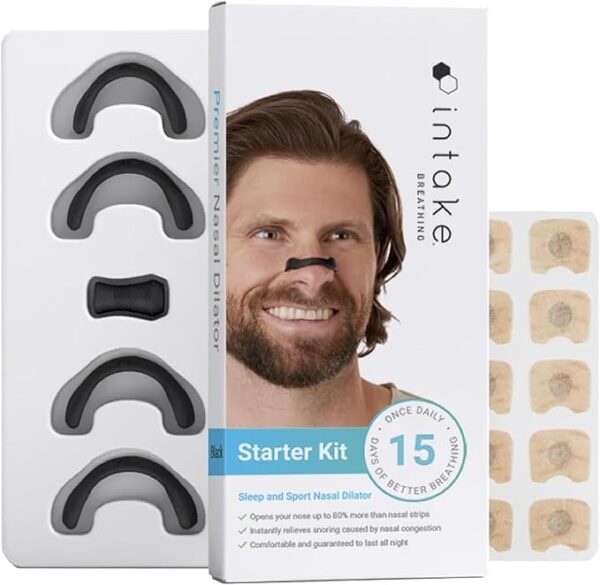 Intake Breathing Nasal Strip Starter Kit (15 Count, Black)